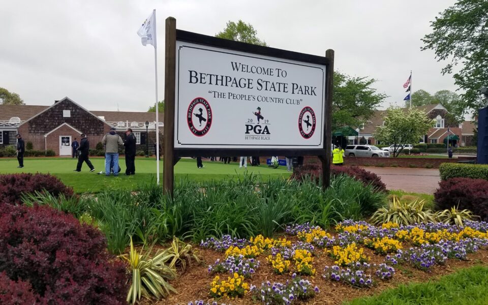 Entry sign view of Bethpage State park and home of the 2019 PGA.