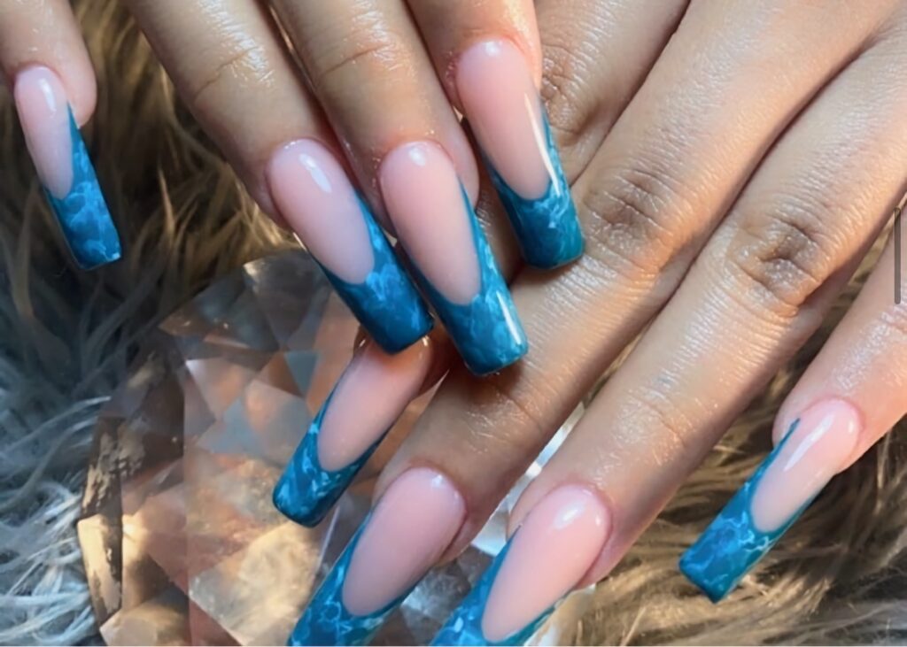 blue pink swirl nails