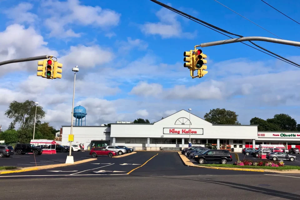 Shopping center in Franklin Square, New York on a sunny day.