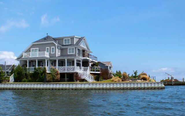 Water-side view of waterfront home in Lindenhurst, New York.