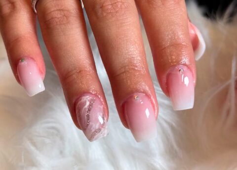 pink white nails jewels swirl