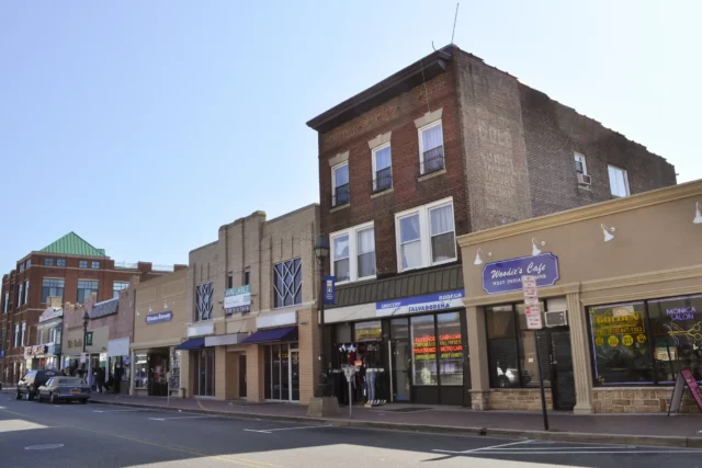 Storefronts on South Main Street in Freeport, New York.