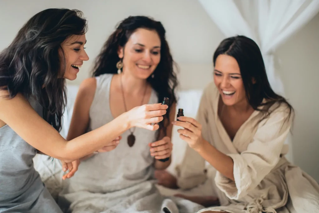 three women bed bottles